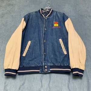 Silver Point Varsity Jacket Mens Medium Blue Cotton Quilted Lined Button Front